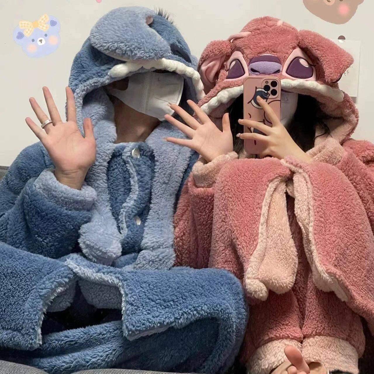 史迪仔珊瑚绒情侣睡衣女装秋冬季款长款睡袍男士加厚加绒冬天套装,淘宝优惠券,粉丝福利购,淘宝优惠卷