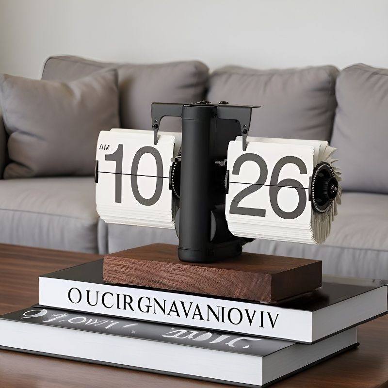 创意机械自动翻页时钟桌面简约复古台式数字摆钟轻奢极简装饰座钟,淘宝优惠券,粉丝福利购,淘宝优惠卷