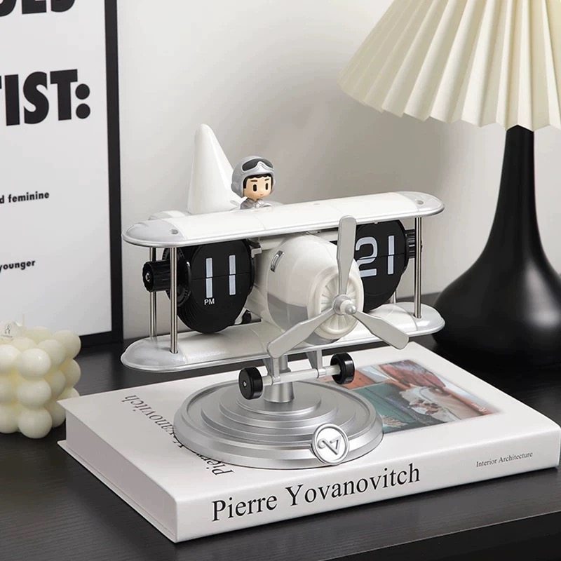 飞机翻页时钟创意桌面机械翻页钟家用客厅书房摆钟装饰钟表座钟,淘宝优惠券,粉丝福利购,淘宝优惠卷
