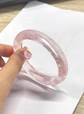粉水晶手镯天然玉镯子冰种芙蓉石女款手环比玛瑙玉髓翡翠冰透礼物