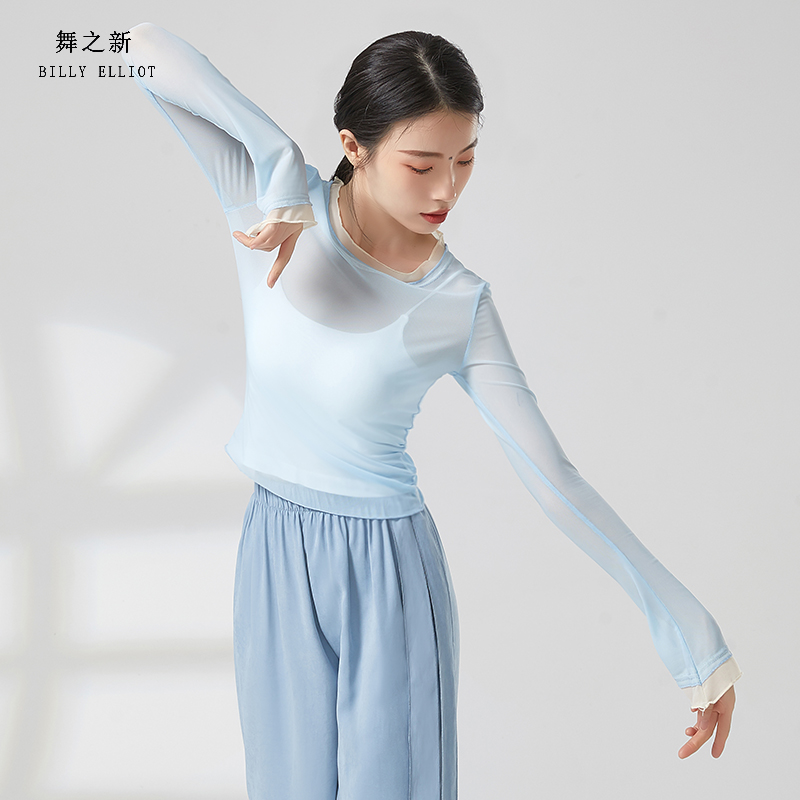 舞蹈练功服网纱上衣中国舞演出服现代舞服装身韵基训服古典舞纱衣