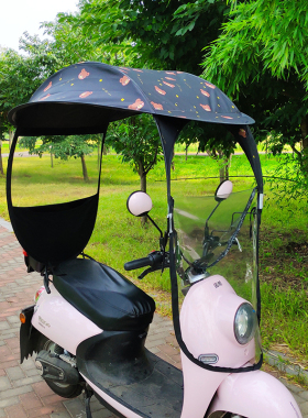 电动车电瓶车雨棚蓬电车摩托车遮阳伞防晒防雨挡风罩 黑胶车雨棚
