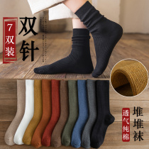 Socks Womens middle cylinder Sox pure cotton thickened Spring-autumn Korea Japan Department Black Long Sox ins Chains Summer Full Cotton Pile Socks