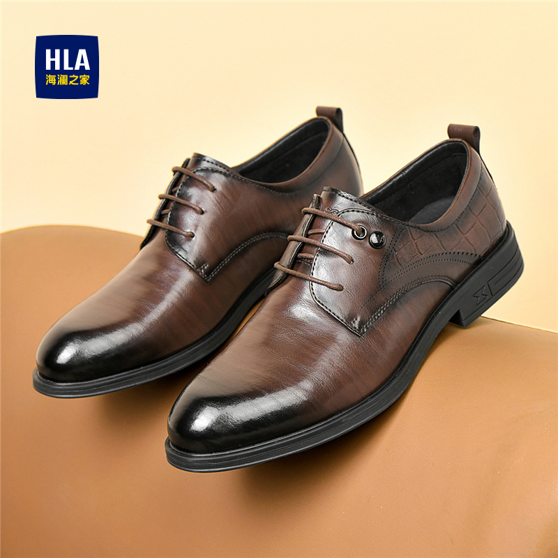 HLA/海澜之家男鞋新款英伦风压花商务皮鞋男士时尚正装新郎结婚鞋 - 图0