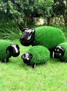 仿真草皮植草羊动物雕塑装饰摆件