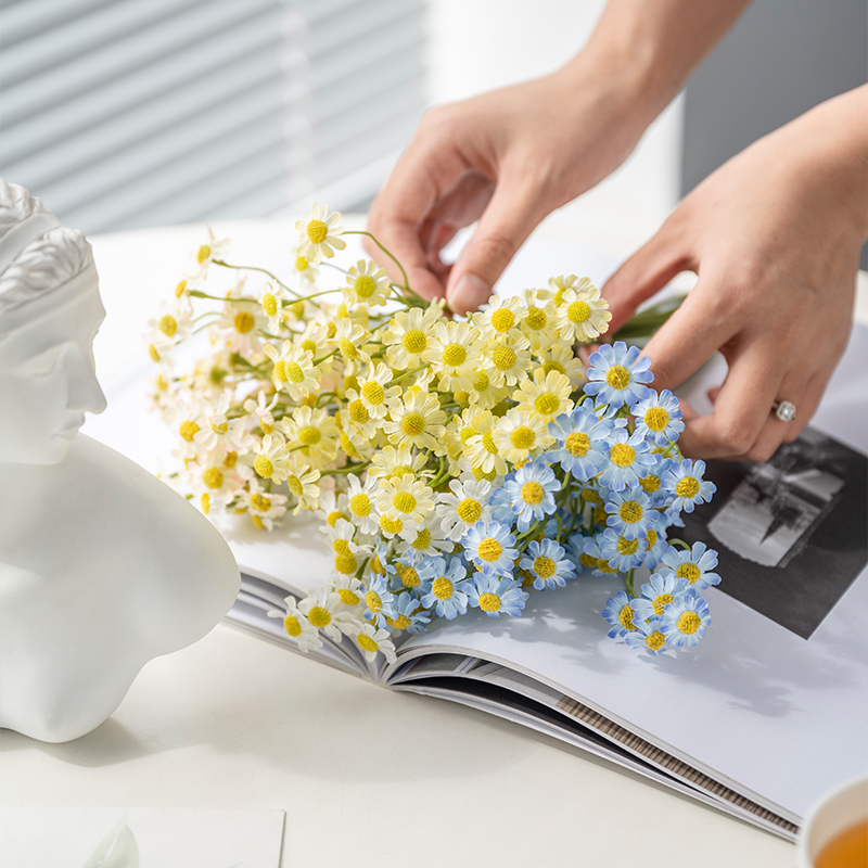 清新把束小雏菊花束干花仿生花假花仿真花插花摆设装饰花客厅摆件-图1