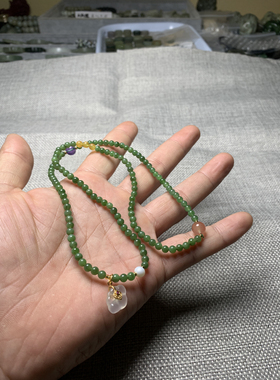 天然和田玉碧玉辣绿手链卡4mm夏季多圈佛珠多圈男女款项链手串