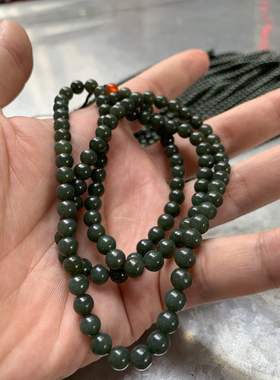 天然和田玉新疆且末深蓝卡6多圈108吊坠挂件手机链手链坠链手链