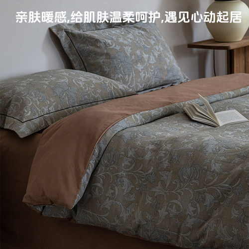 秋冬轻奢全棉磨毛床品四件套纯棉保暖床单被套提花加厚床上用品 - 图2