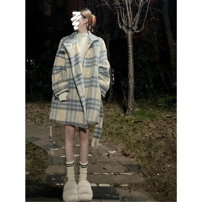 小香风复古格子毛呢外套女秋冬季2025新款夹棉加厚中长款韩系大衣,淘宝优惠券,粉丝福利购,淘宝优惠卷