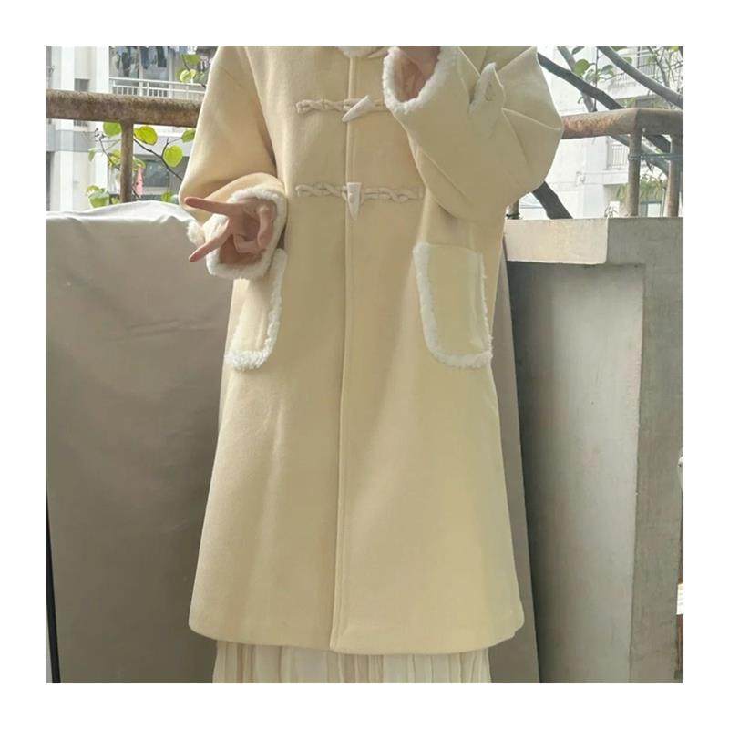 高级感牛角扣毛呢子外套女秋冬季2025新款慵懒风大衣小个子中长款,淘宝优惠券,粉丝福利购,淘宝优惠卷