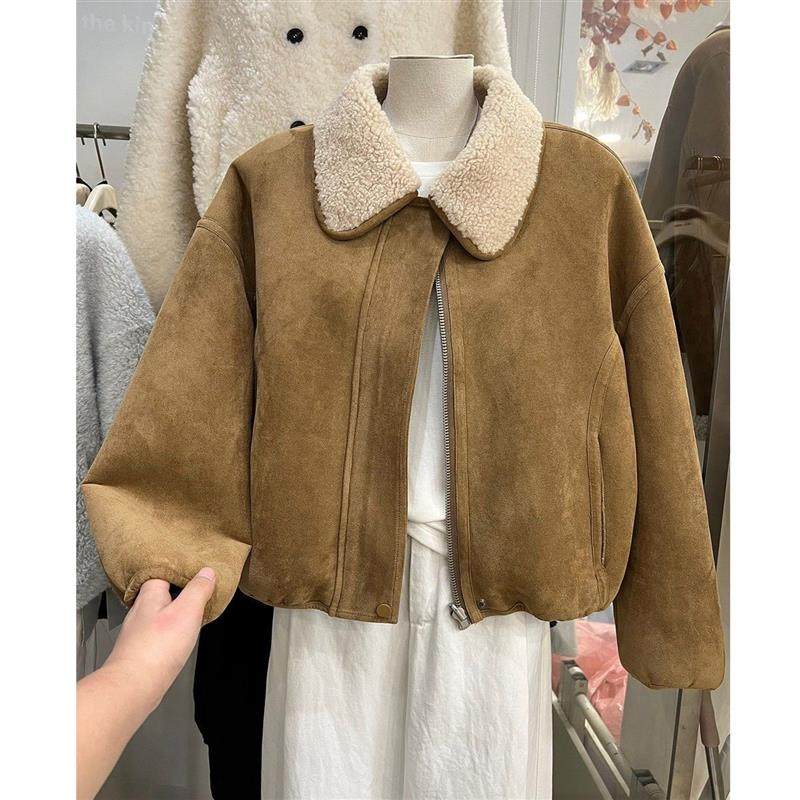 韩系麂皮绒羊羔毛翻领短外套女2025冬新款皮毛一体保暖两面穿夹克,淘宝优惠券,粉丝福利购,淘宝优惠卷