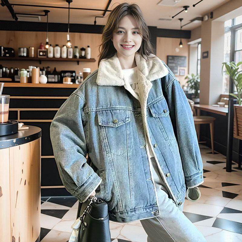 美式加绒加厚牛仔外套女秋冬2025新款设计感宽松百搭通勤夹克上衣,淘宝优惠券,粉丝福利购,淘宝优惠卷