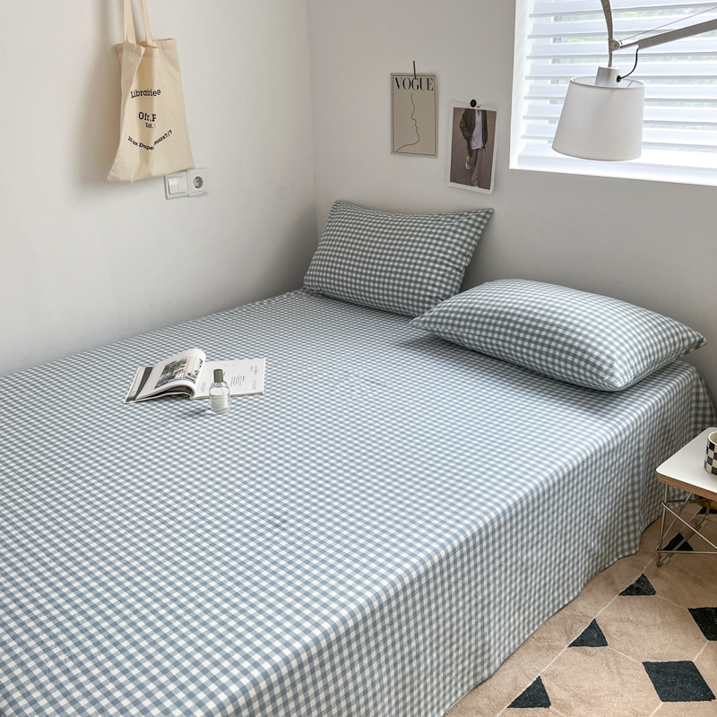 A类100全棉纯棉色织水洗棉床单单件宿舍单双人被单枕套三件套床笠 - 图0