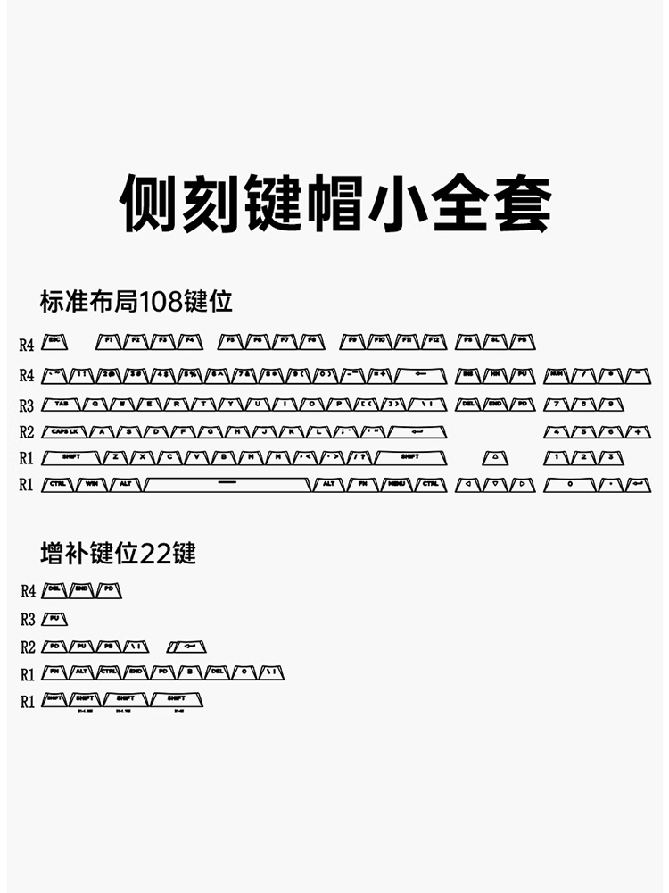 赤暴白色侧刻透光键帽OEM高度PBT磨砂适61/68/75F98键盘配列V87键 - 图0