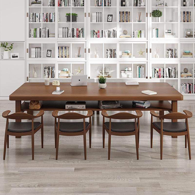 北欧实木会议桌家用客厅多人双层大书桌办公长桌子学生图书馆桌子