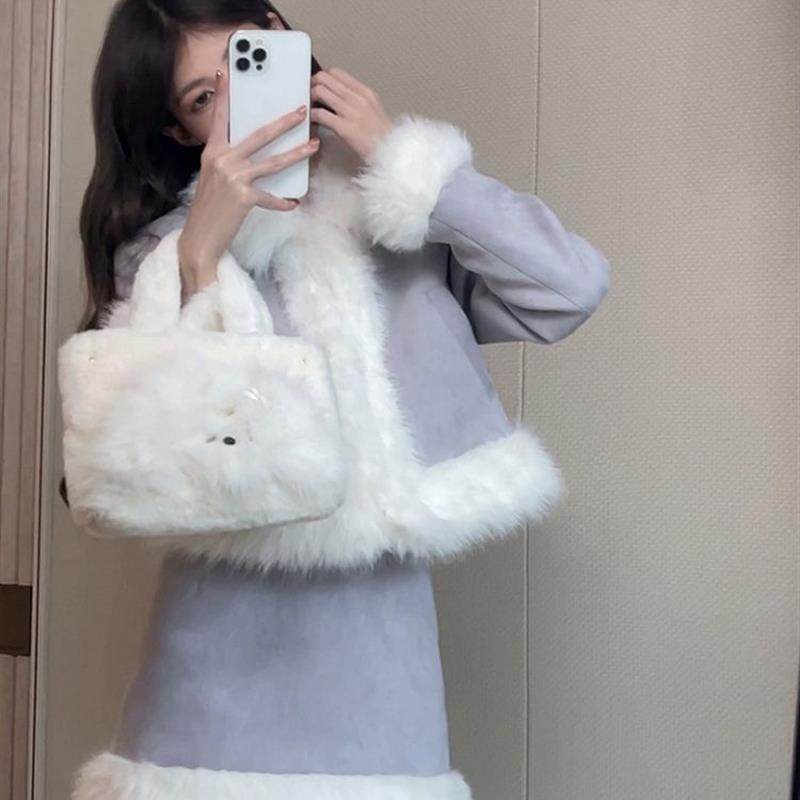 香芋套装毛毛层次感慵懒外套开衫+半裙2025百搭气质甜美两件套,淘宝优惠券,粉丝福利购,淘宝优惠卷