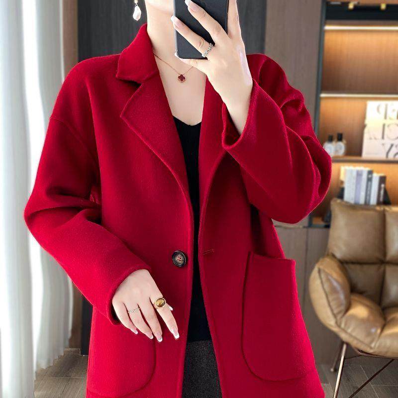 羊毛双面呢羊毛大衣女士短款气质韩系冬季一粒扣宽松毛呢子外套女,淘宝优惠券,粉丝福利购,淘宝优惠卷