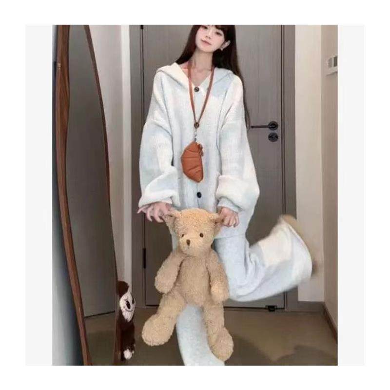 2025秋冬大码慵懒风连帽针织简约休闲两件套女保暖纯色裤子+上衣,淘宝优惠券,粉丝福利购,淘宝优惠卷