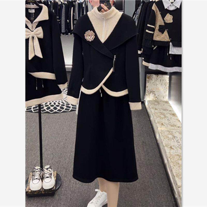 小香风时尚加绒女秋冬新款重工拼接立体花朵上衣高腰半身裙两件套,淘宝优惠券,粉丝福利购,淘宝优惠卷