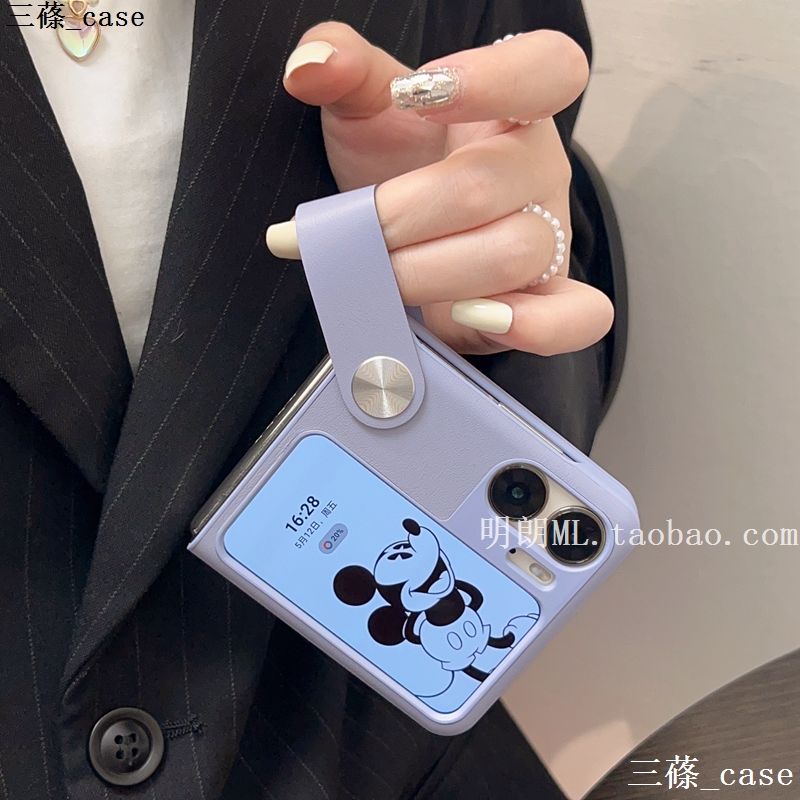 适用OPPOFindN3Flip手机壳新款手提式腕带findn2flip高档素皮保护壳oppo小折叠findn3flip个性简约纯色保护套 - 图3