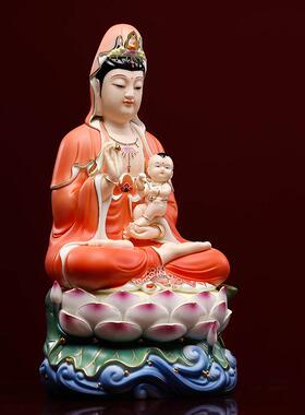 陶瓷观音佛像送子摆件