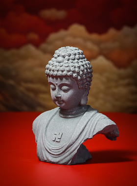 苏小瓷 青砂石残艺佛头佛像禅意室内客厅装饰摆设桌面摆件禅意
