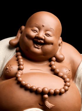 欢喜弥勒佛摆件大肚开心佛菩萨招财家用客厅供奉笑佛佛像德化陶瓷