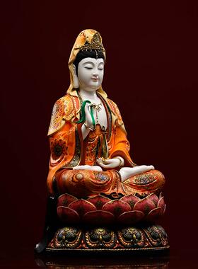 德化陶瓷极彩观音佛像摆件