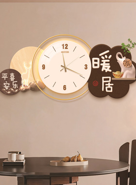 餐厅装饰画现代简约发光暖居背景墙挂钟壁画轻奢高档客厅时钟