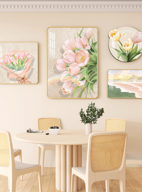 北欧餐厅装饰画小清新餐桌背景墙壁画奶油风温馨简约花卉组合