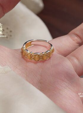 戒指女款开口可调节食指七粒米足银999男女转运
