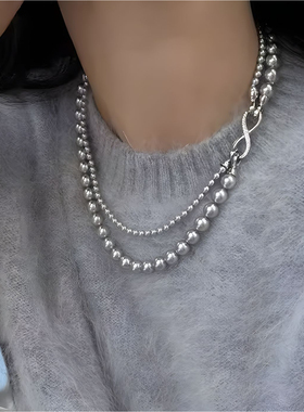 可拆分8字扣双层叠戴颈链气质高端珍珠毛衣链轻奢小众锁骨链配饰