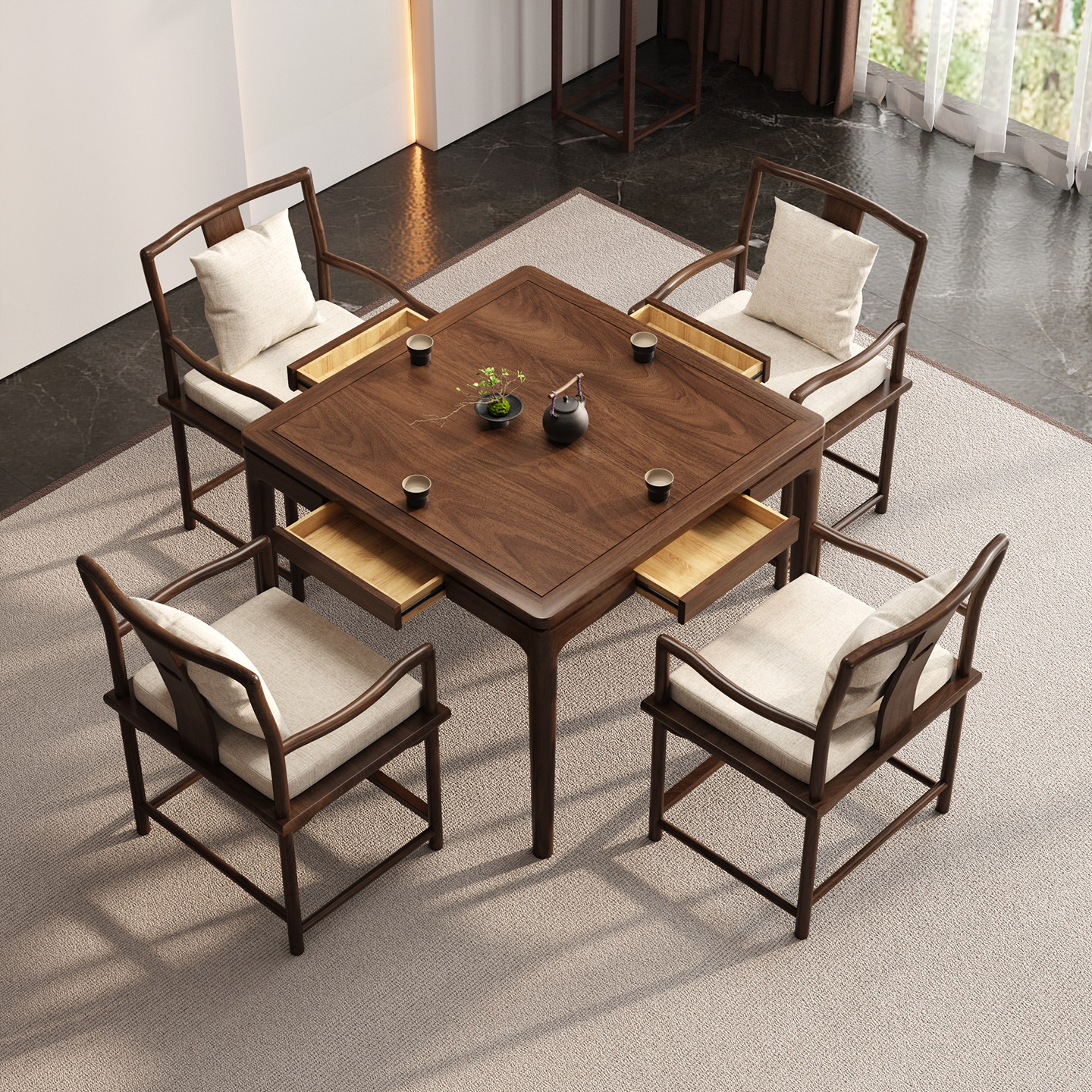 掼蛋专用桌八仙桌实木正方形棋牌桌椅组合四方餐桌新中式家用方桌,淘宝优惠券,粉丝福利购,淘宝优惠卷