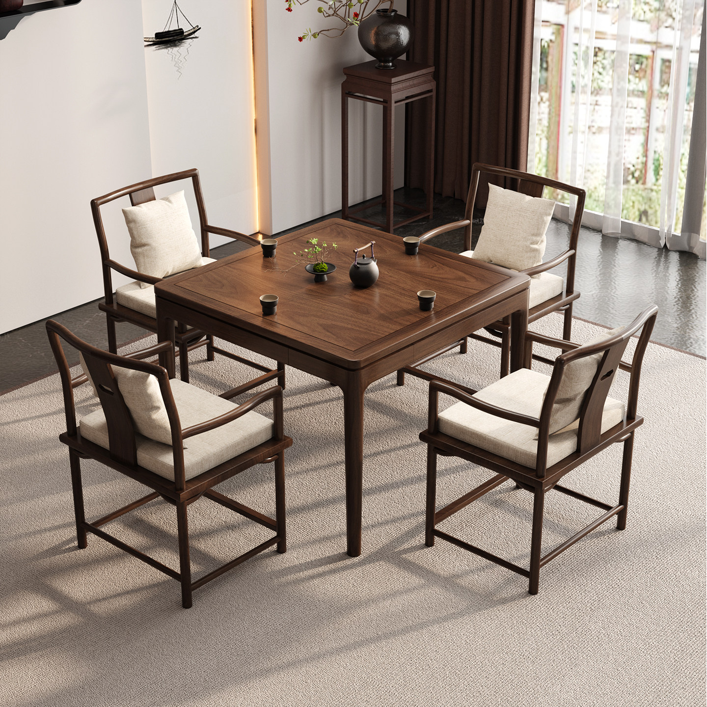 掼蛋专用桌八仙桌实木正方形棋牌桌椅组合四方餐桌新中式家用方桌,淘宝优惠券,粉丝福利购,淘宝优惠卷