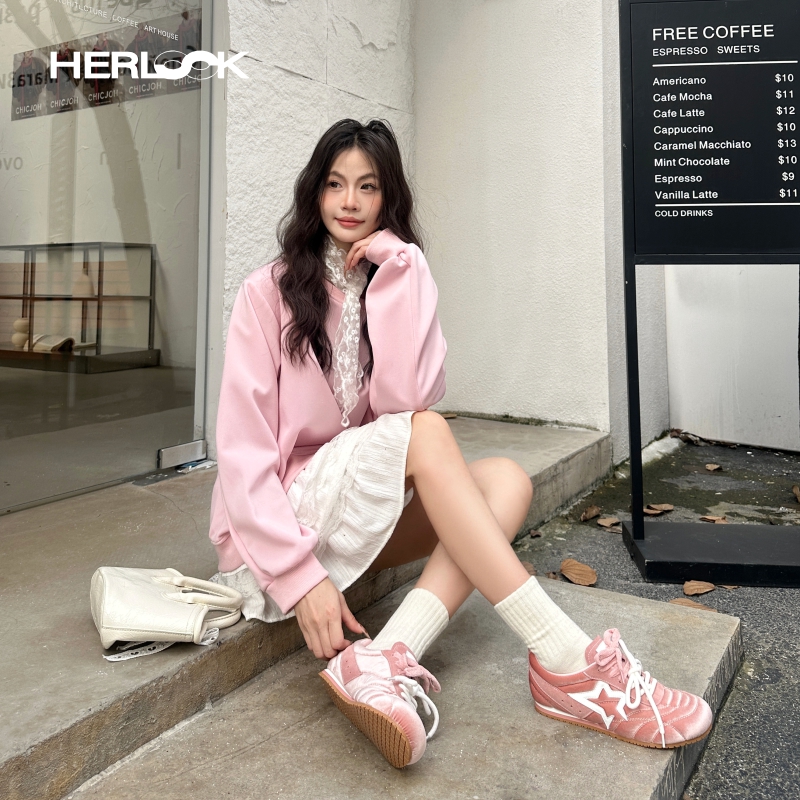 HERLOOK开口星阿甘鞋2025新款女丝绒保暖百搭棕色薄底德训鞋 - 图0