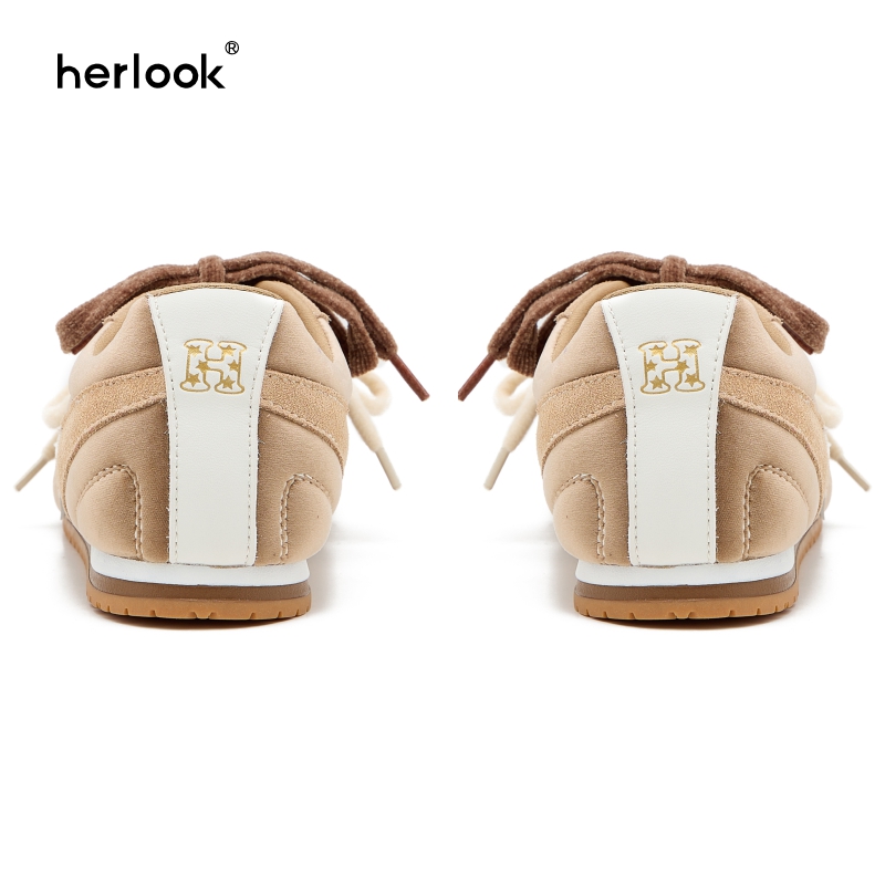 HERLOOK开口星阿甘鞋2025新款女丝绒保暖百搭棕色薄底德训鞋 - 图3