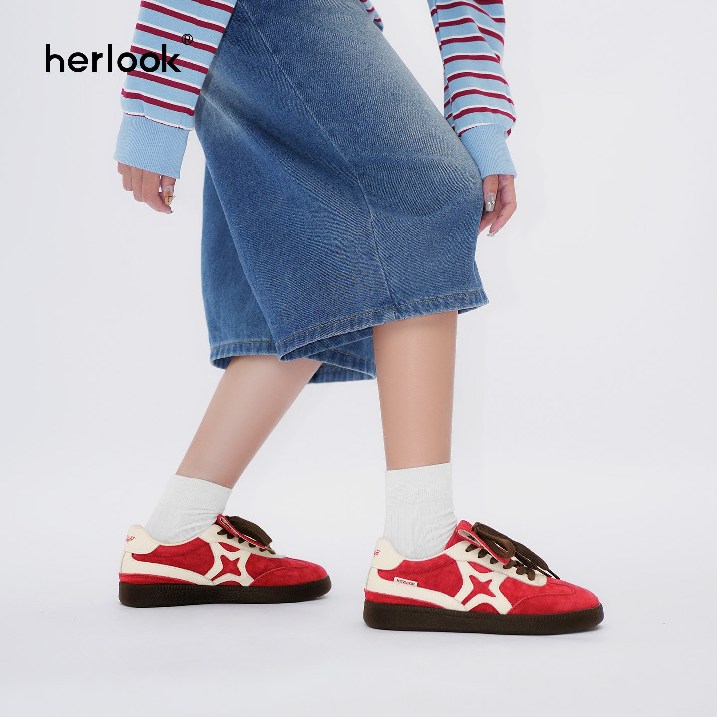【裴佳欣同款】HERLOOK星星红色德训鞋翻盖鞋舌内增高复古阿甘鞋