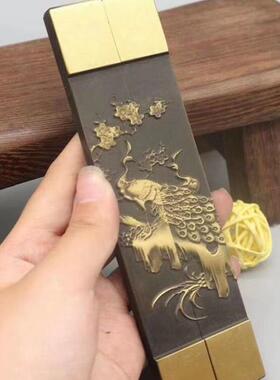 古玩杂项收藏品仿古做旧铜器摆件文房用品黄铜镇尺镇纸装饰品