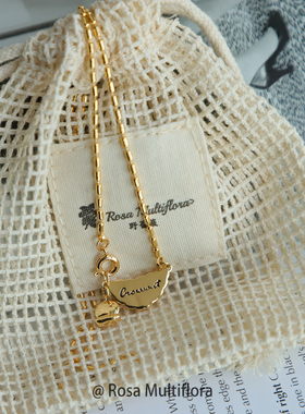 小众高质感18K金牛角包吊坠项链