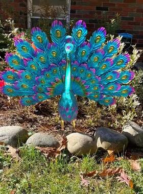 Metalpeacockstatue爆款铁艺孔雀摆件庭院装饰品金属工艺品