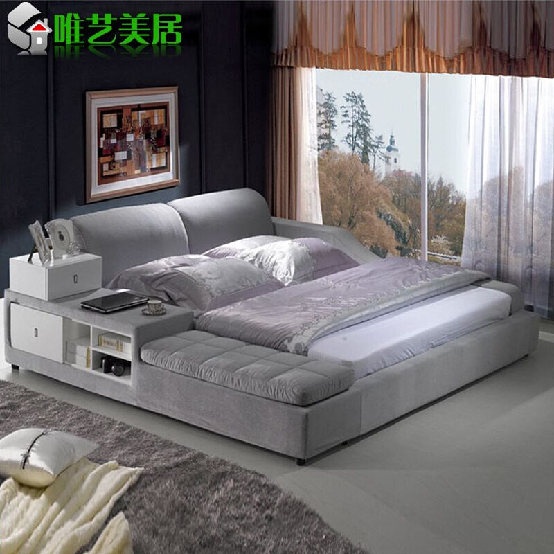 榻榻米床 布床可拆洗布艺床气动储物双人床小户型1.8米软床 婚床