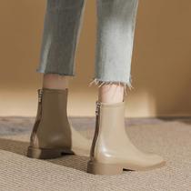 Style short boots woman 2023 new autumn winter retro 100 hitch low heel square head single boot flat leather gush Martin boots