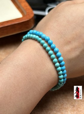 女士绿松石小米珠手串高瓷高蓝