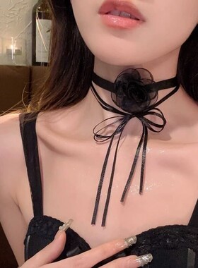 复古简约黑色花朵项圈法式优雅名媛ins小众甜美choker项链锁骨链