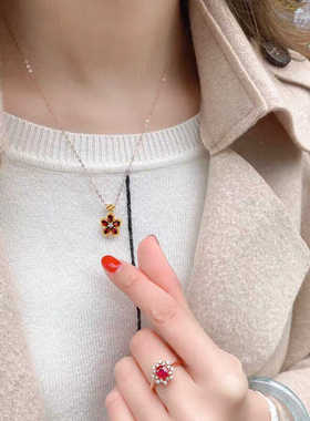 石榴石五瓣花可爱吊坠piara