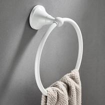 Bathroom hardware pendant copper material round minimalist white towel ring baking white lacquered towel rack towel hanging ring custom