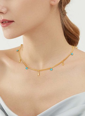 FETTERO轻奢流苏水滴松石项链女2025年新款爆款颈链高级感锁骨链