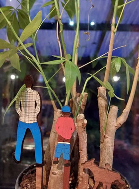 跨境新款趣味盆栽木质迷你插牌 父亲儿子狗狗庭院家居花盆装饰