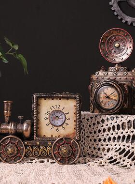 复古照7111-23相相机摆件美式仿真机械装火脂车头时钟树工艺品机